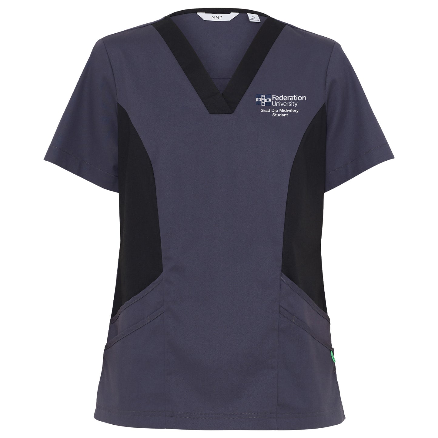 V Neck Scrub Top, Womans | Charcoal, Midwifery