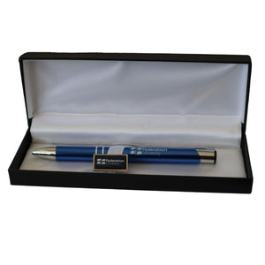 Lapel pin with pen in presentation box